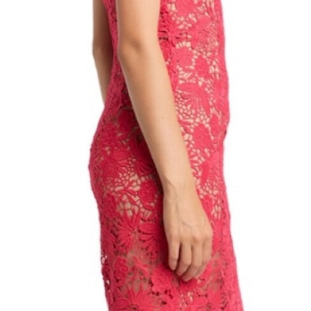 Bardot Strapless Red Floral Lace Dress - Picture 7 of 16
